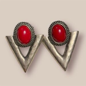 Vintage Red Coral Western Earrings